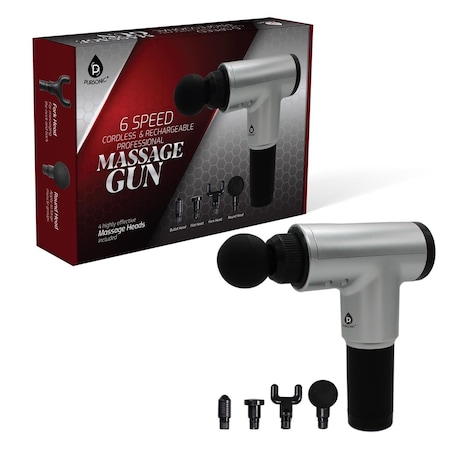 Step-Up Relief 6 Speed Pro Rechargeable Massage Gun, Silver & Black ST3296957